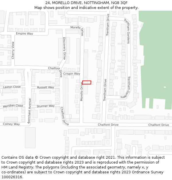 24, MORELLO DRIVE, NOTTINGHAM, NG8 3QF: Location map and indicative extent of plot