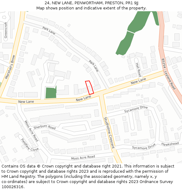 24, NEW LANE, PENWORTHAM, PRESTON, PR1 9JJ: Location map and indicative extent of plot