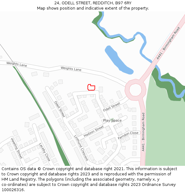 24, ODELL STREET, REDDITCH, B97 6RY: Location map and indicative extent of plot