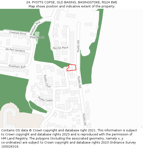 24, PYOTTS COPSE, OLD BASING, BASINGSTOKE, RG24 8WE: Location map and indicative extent of plot