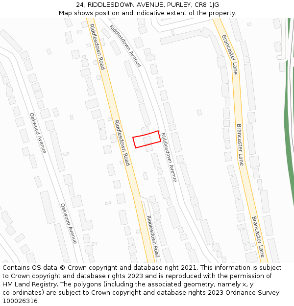 24, RIDDLESDOWN AVENUE, PURLEY, CR8 1JG: Location map and indicative extent of plot