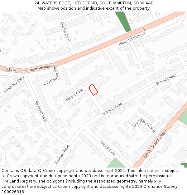 24, WATERS EDGE, HEDGE END, SOUTHAMPTON, SO30 4AE: Location map and indicative extent of plot