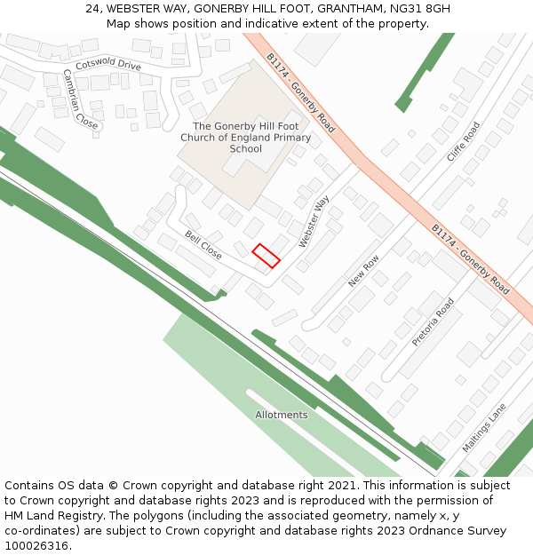 24, WEBSTER WAY, GONERBY HILL FOOT, GRANTHAM, NG31 8GH: Location map and indicative extent of plot