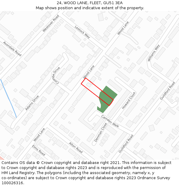 24, WOOD LANE, FLEET, GU51 3EA: Location map and indicative extent of plot