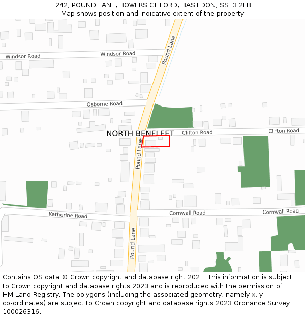 242, POUND LANE, BOWERS GIFFORD, BASILDON, SS13 2LB: Location map and indicative extent of plot