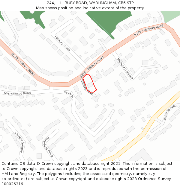 244, HILLBURY ROAD, WARLINGHAM, CR6 9TP: Location map and indicative extent of plot