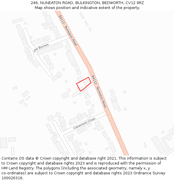 246, NUNEATON ROAD, BULKINGTON, BEDWORTH, CV12 9RZ: Location map and indicative extent of plot