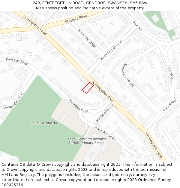 249, PENTREGETHIN ROAD, GENDROS, SWANSEA, SA5 8AW: Location map and indicative extent of plot