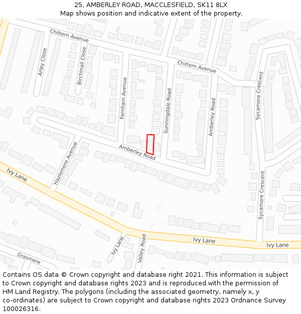 25, AMBERLEY ROAD, MACCLESFIELD, SK11 8LX: Location map and indicative extent of plot