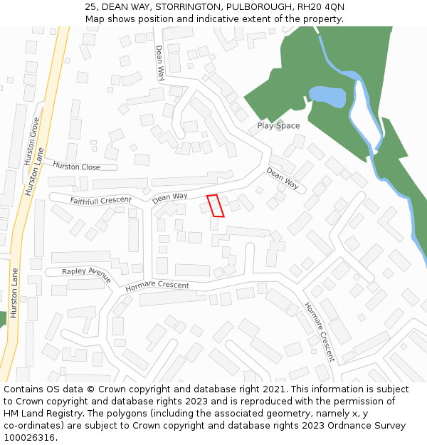 25, DEAN WAY, STORRINGTON, PULBOROUGH, RH20 4QN: Location map and indicative extent of plot