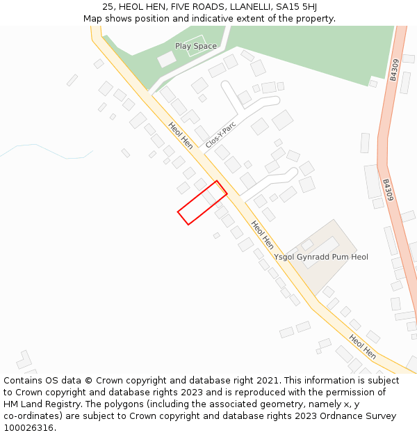 25, HEOL HEN, FIVE ROADS, LLANELLI, SA15 5HJ: Location map and indicative extent of plot