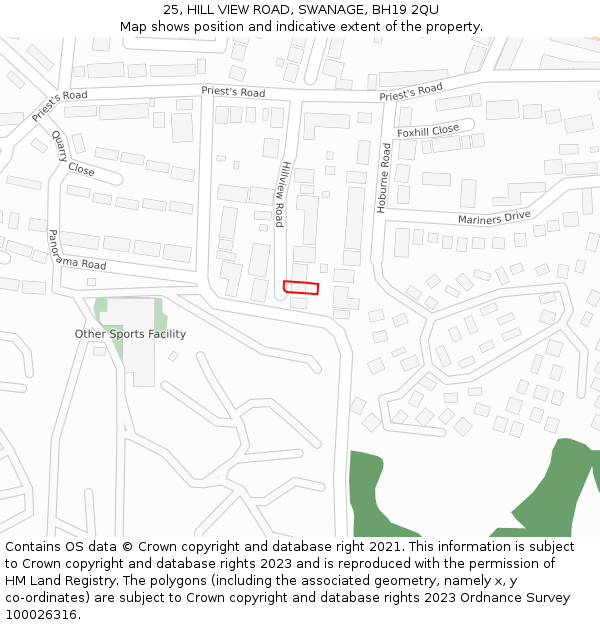 25, HILL VIEW ROAD, SWANAGE, BH19 2QU: Location map and indicative extent of plot