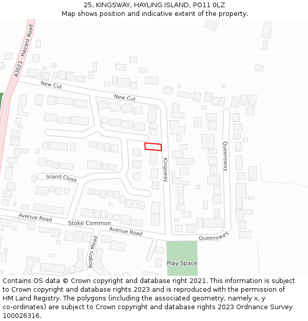 25, KINGSWAY, HAYLING ISLAND, PO11 0LZ: Location map and indicative extent of plot