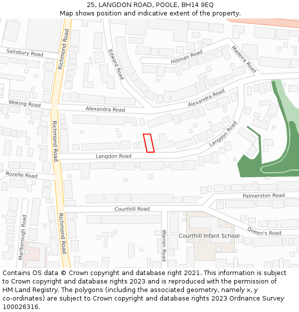 25, LANGDON ROAD, POOLE, BH14 9EQ: Location map and indicative extent of plot