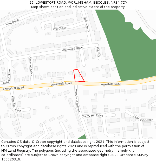 25, LOWESTOFT ROAD, WORLINGHAM, BECCLES, NR34 7DY: Location map and indicative extent of plot