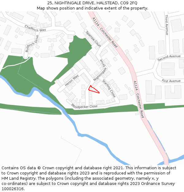 25, NIGHTINGALE DRIVE, HALSTEAD, CO9 2FQ: Location map and indicative extent of plot