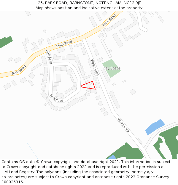 25, PARK ROAD, BARNSTONE, NOTTINGHAM, NG13 9JF: Location map and indicative extent of plot