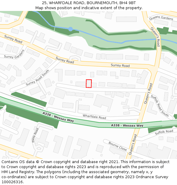 25, WHARFDALE ROAD, BOURNEMOUTH, BH4 9BT: Location map and indicative extent of plot