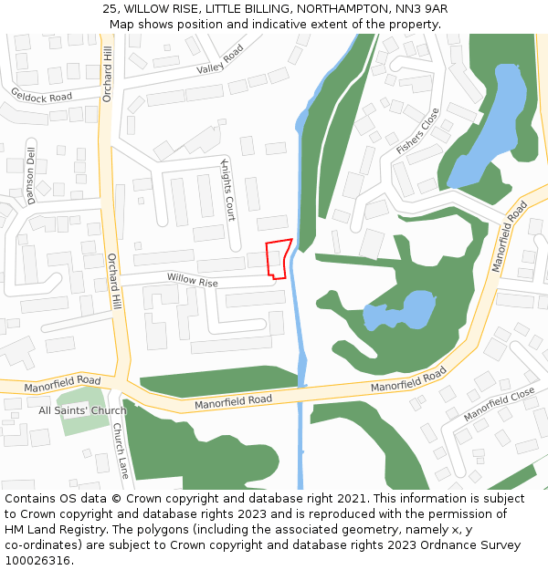 25, WILLOW RISE, LITTLE BILLING, NORTHAMPTON, NN3 9AR: Location map and indicative extent of plot