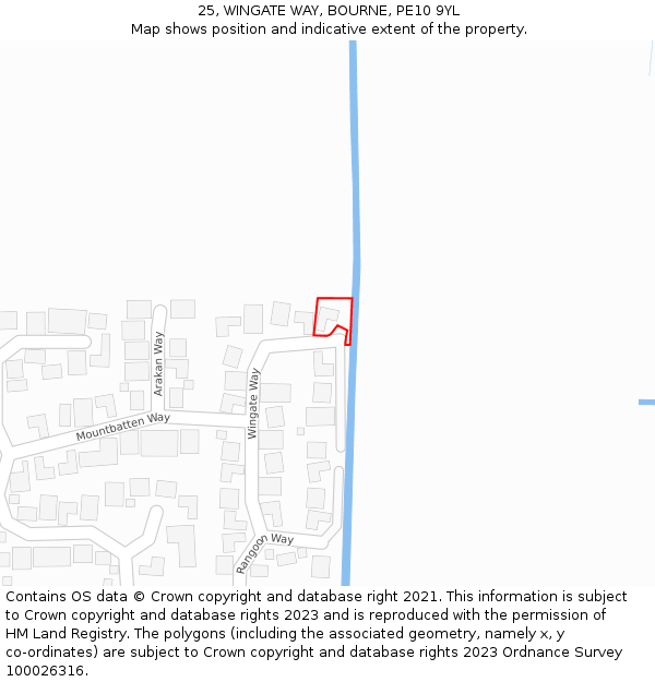 25, WINGATE WAY, BOURNE, PE10 9YL: Location map and indicative extent of plot