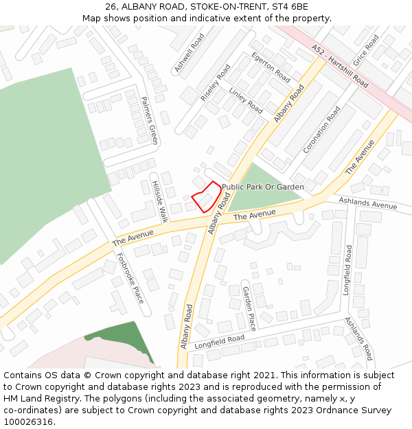 26, ALBANY ROAD, STOKE-ON-TRENT, ST4 6BE: Location map and indicative extent of plot