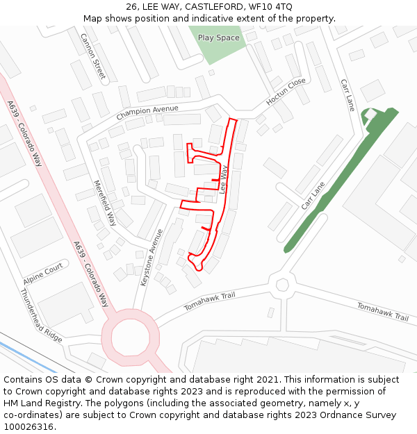 26, LEE WAY, CASTLEFORD, WF10 4TQ: Location map and indicative extent of plot