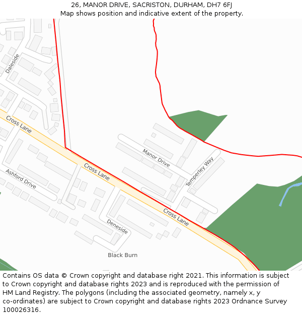 26, MANOR DRIVE, SACRISTON, DURHAM, DH7 6FJ: Location map and indicative extent of plot