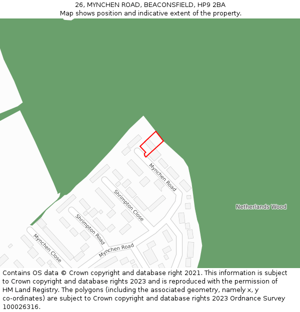 26, MYNCHEN ROAD, BEACONSFIELD, HP9 2BA: Location map and indicative extent of plot