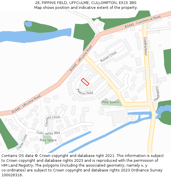 26, PIPPINS FIELD, UFFCULME, CULLOMPTON, EX15 3BS: Location map and indicative extent of plot