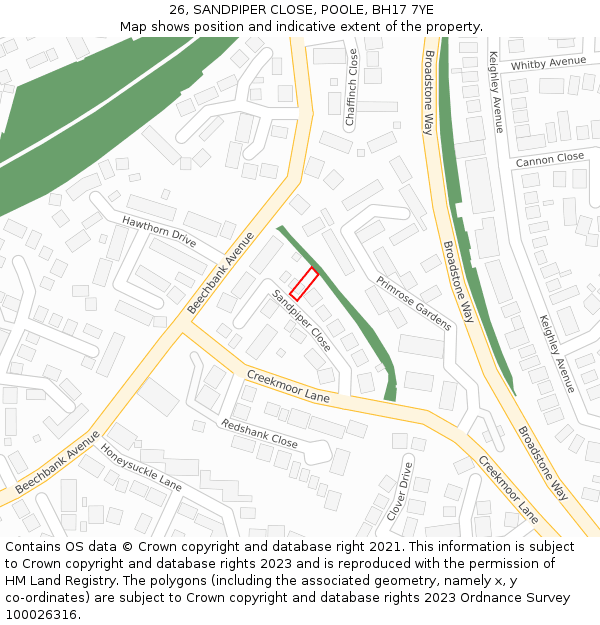 26, SANDPIPER CLOSE, POOLE, BH17 7YE: Location map and indicative extent of plot