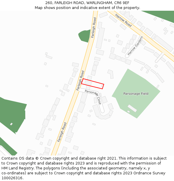 260, FARLEIGH ROAD, WARLINGHAM, CR6 9EF: Location map and indicative extent of plot