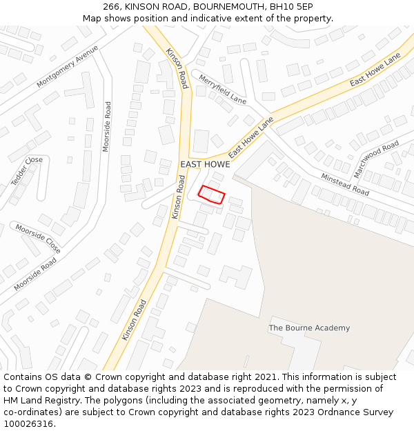 266, KINSON ROAD, BOURNEMOUTH, BH10 5EP: Location map and indicative extent of plot