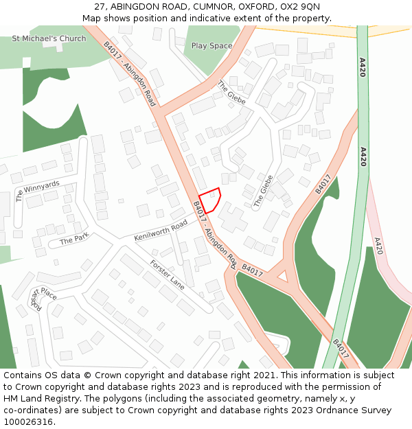 27, ABINGDON ROAD, CUMNOR, OXFORD, OX2 9QN: Location map and indicative extent of plot