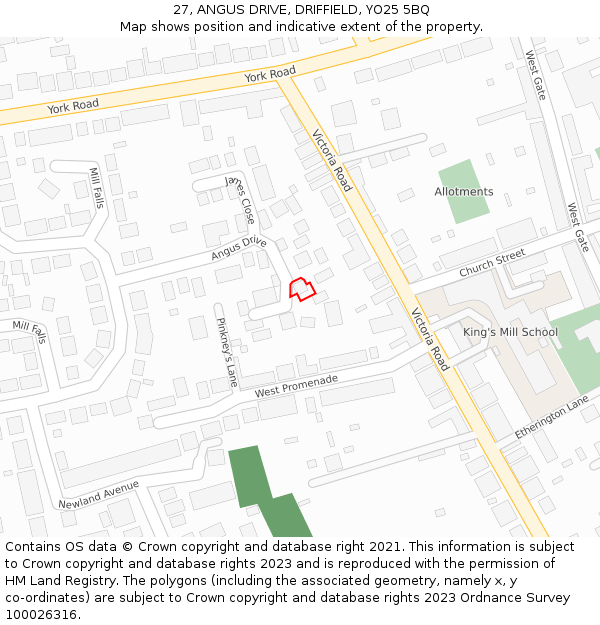 27, ANGUS DRIVE, DRIFFIELD, YO25 5BQ: Location map and indicative extent of plot