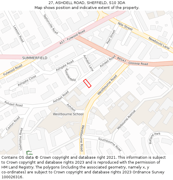 27, ASHDELL ROAD, SHEFFIELD, S10 3DA: Location map and indicative extent of plot