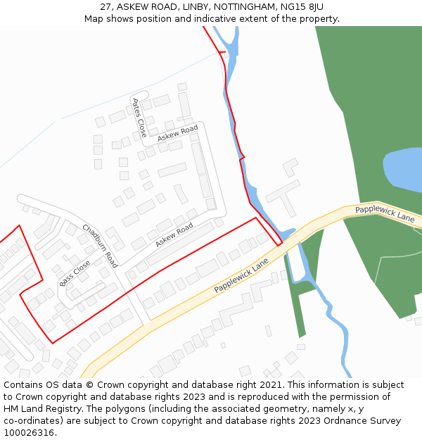 27, ASKEW ROAD, LINBY, NOTTINGHAM, NG15 8JU: Location map and indicative extent of plot