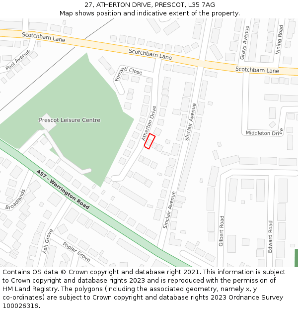 27, ATHERTON DRIVE, PRESCOT, L35 7AG: Location map and indicative extent of plot