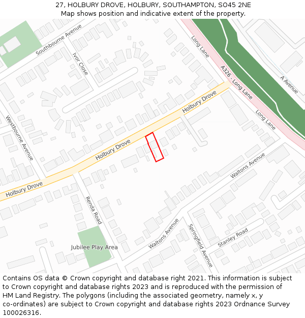 27, HOLBURY DROVE, HOLBURY, SOUTHAMPTON, SO45 2NE: Location map and indicative extent of plot