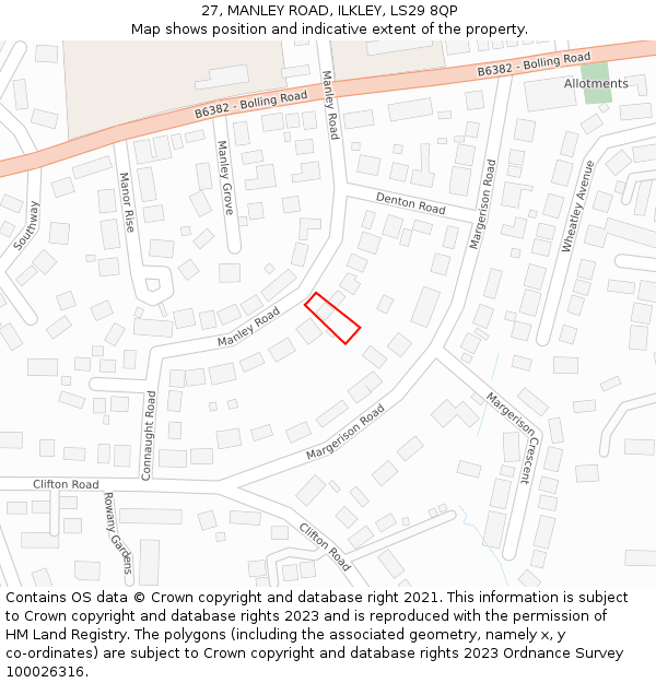 27, MANLEY ROAD, ILKLEY, LS29 8QP: Location map and indicative extent of plot