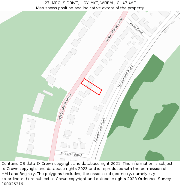 27, MEOLS DRIVE, HOYLAKE, WIRRAL, CH47 4AE: Location map and indicative extent of plot