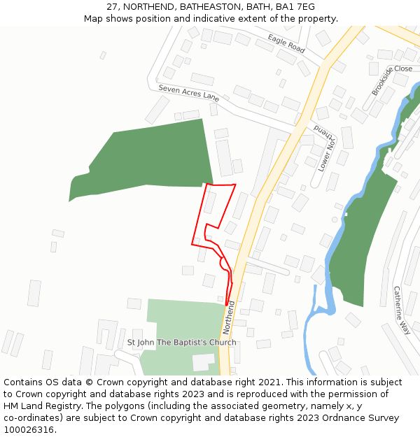 27, NORTHEND, BATHEASTON, BATH, BA1 7EG: Location map and indicative extent of plot