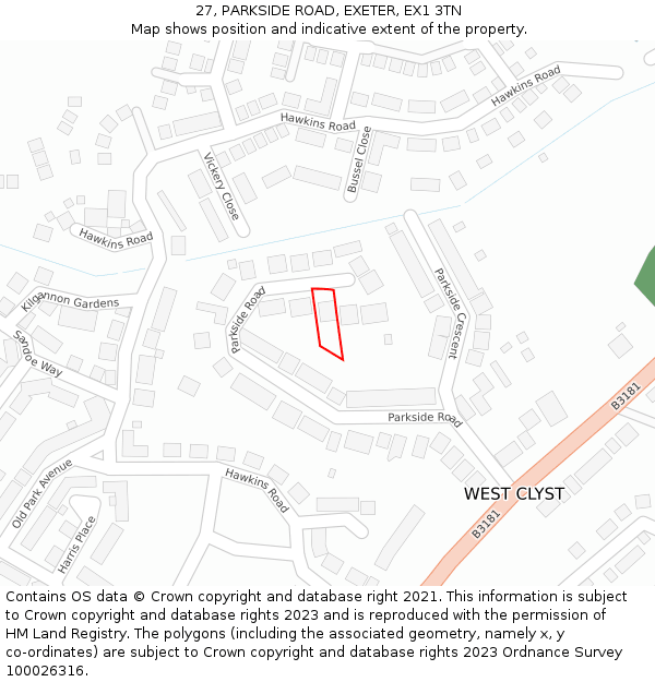 27, PARKSIDE ROAD, EXETER, EX1 3TN: Location map and indicative extent of plot