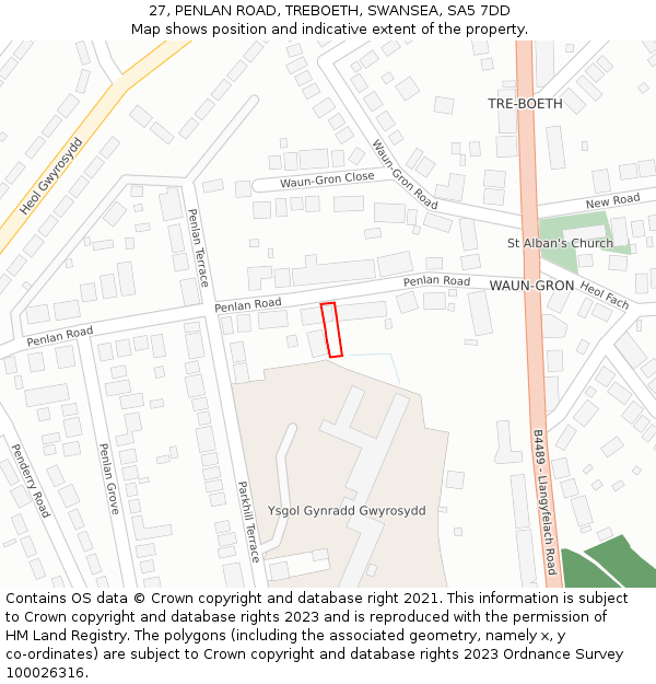 27, PENLAN ROAD, TREBOETH, SWANSEA, SA5 7DD: Location map and indicative extent of plot