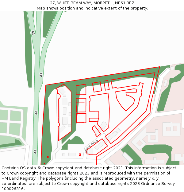 27, WHITE BEAM WAY, MORPETH, NE61 3EZ: Location map and indicative extent of plot