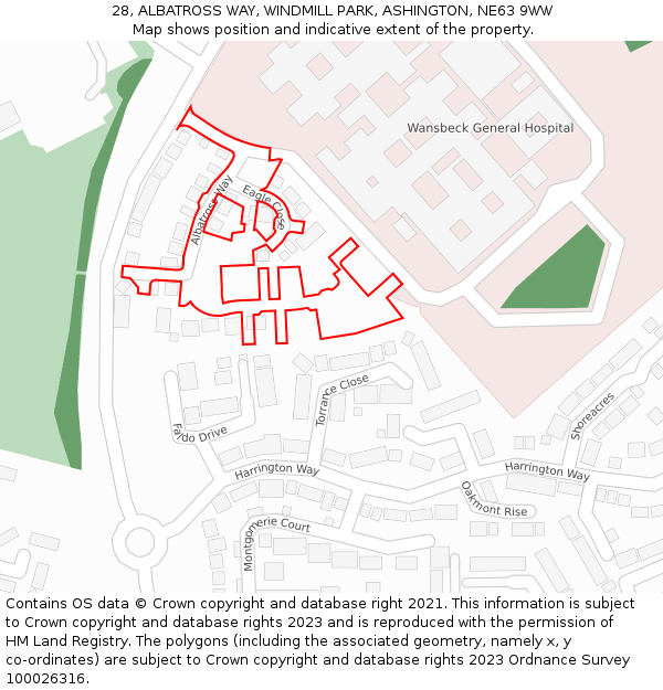 28, ALBATROSS WAY, WINDMILL PARK, ASHINGTON, NE63 9WW: Location map and indicative extent of plot