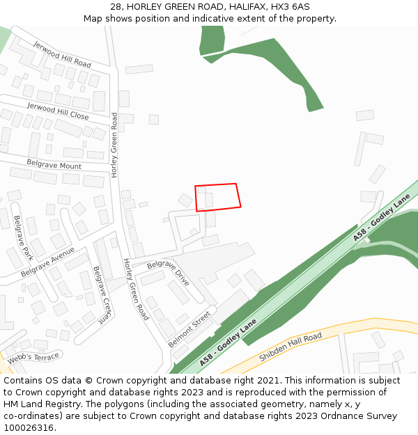 28, HORLEY GREEN ROAD, HALIFAX, HX3 6AS: Location map and indicative extent of plot