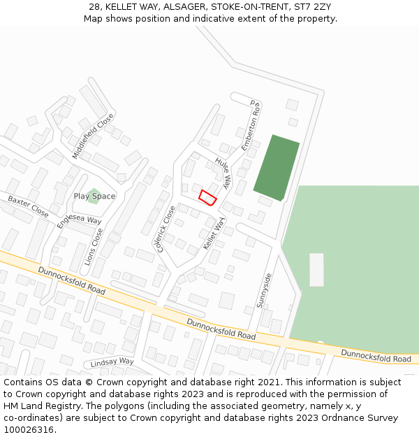 28, KELLET WAY, ALSAGER, STOKE-ON-TRENT, ST7 2ZY: Location map and indicative extent of plot