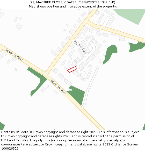 28, MAY TREE CLOSE, COATES, CIRENCESTER, GL7 6NQ: Location map and indicative extent of plot