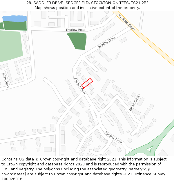 28, SADDLER DRIVE, SEDGEFIELD, STOCKTON-ON-TEES, TS21 2BF: Location map and indicative extent of plot