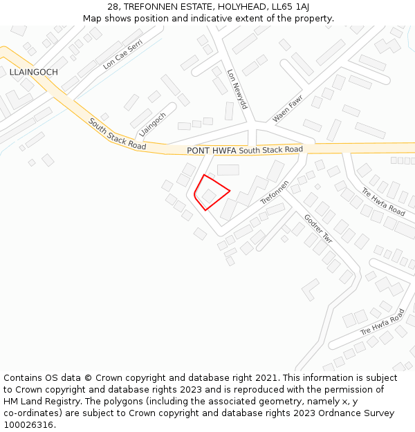 28, TREFONNEN ESTATE, HOLYHEAD, LL65 1AJ: Location map and indicative extent of plot